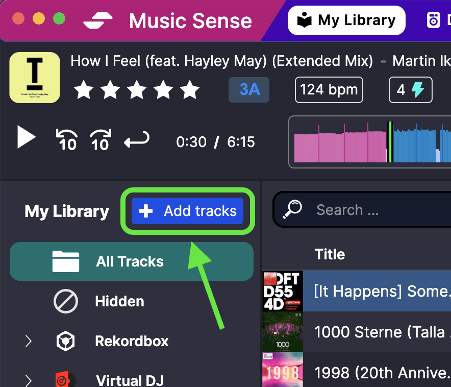Add new tracks button screenshot